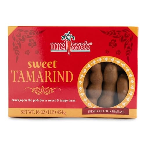 Melissas Large Sweet Tamarind Pods  Whole Fruit, 100% Natural, Thai Tamarindo, Dried & Fresh, Sweet & Tangy Flavor  16 Oz Bag, Non-GMO, Good Source of