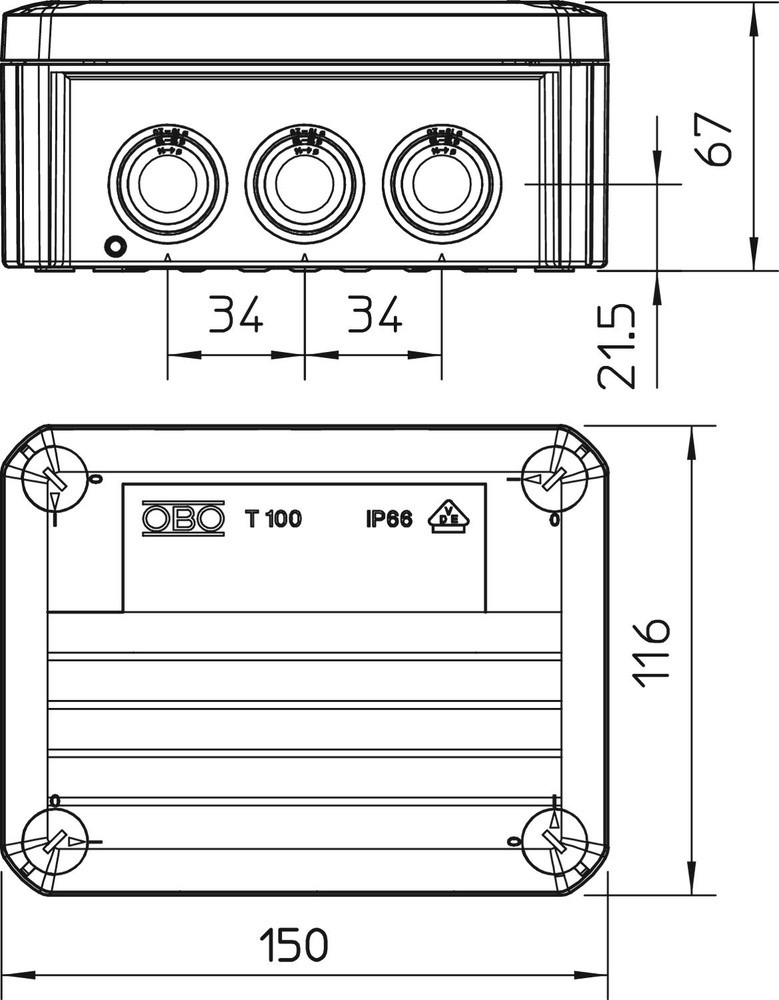 OBO T-Box Surface Mounted Box Wall/Ceiling - 2007533 thumbnail
