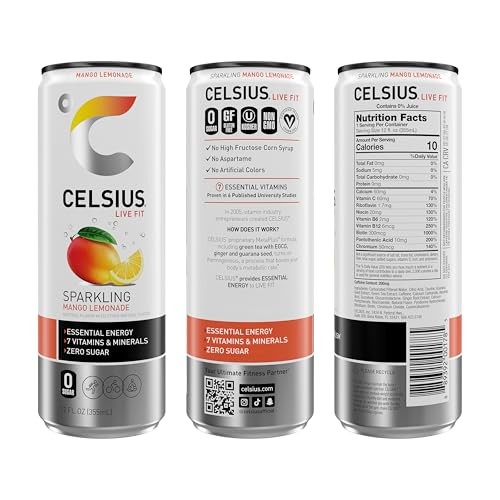 CELSIUS Sparkling Mango Lemonade, Functional Energy Drink 12 Fl Oz (Pack of 12) thumbnail