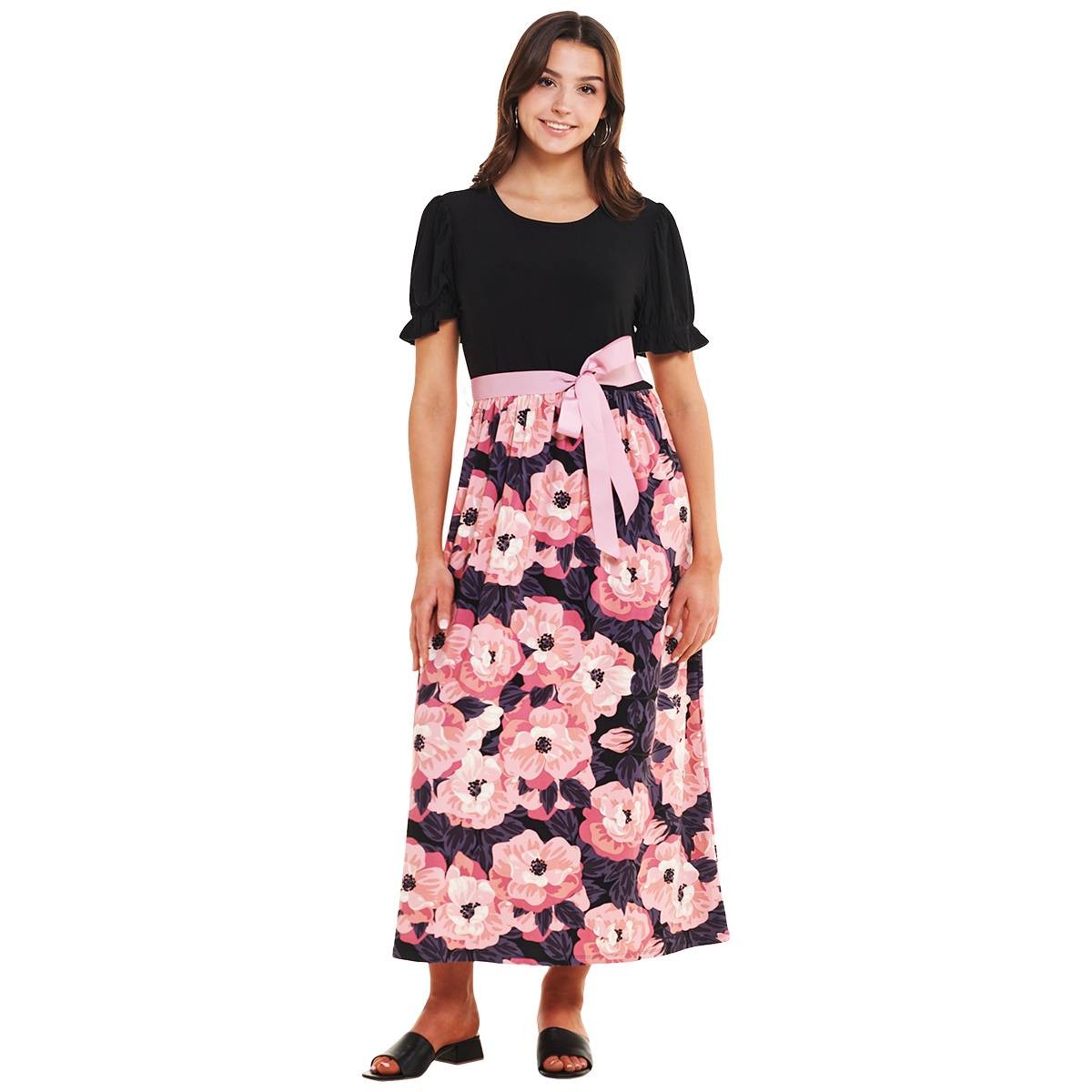 Womens Violet B Short Puff Sleeve Sash Tie MIDI Dress