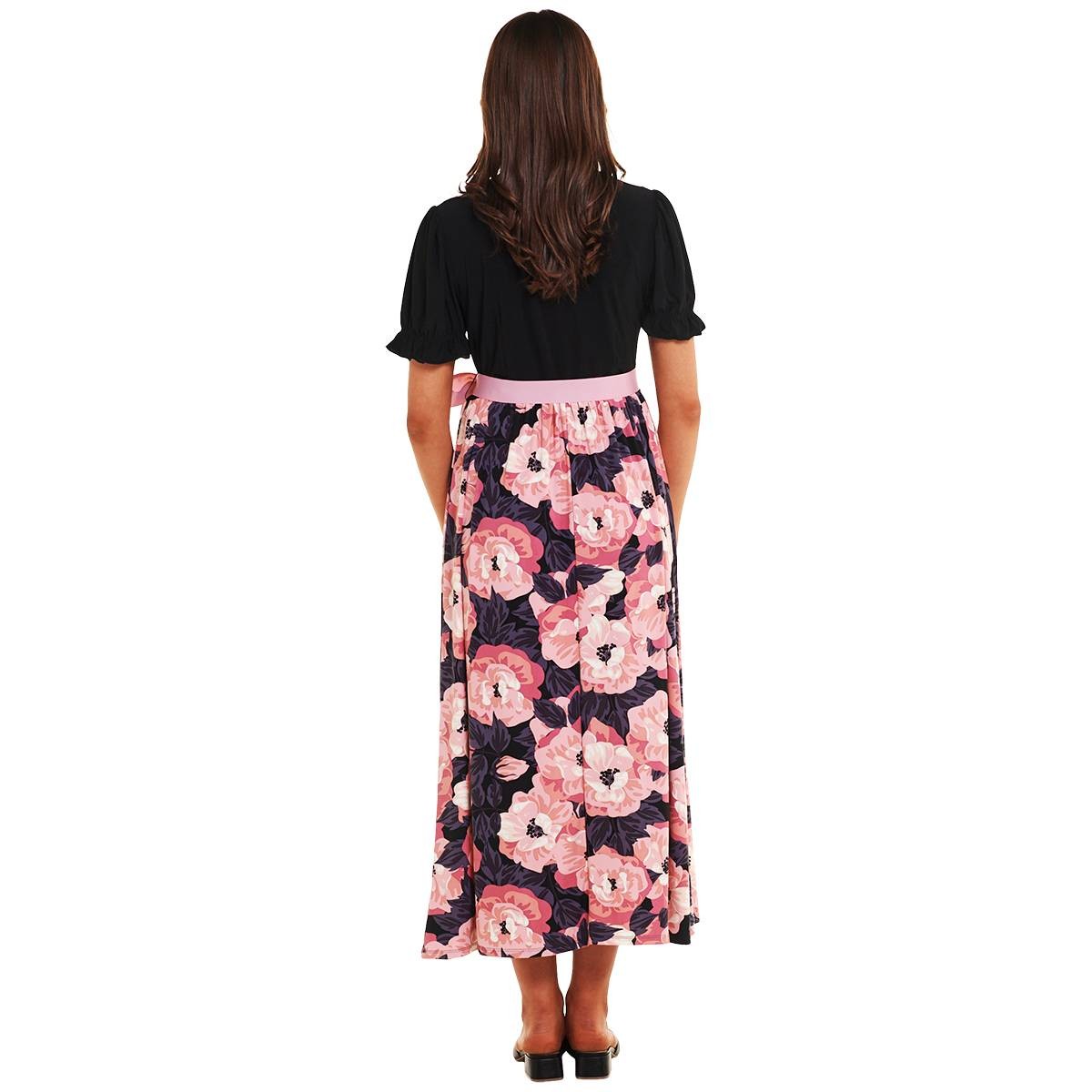 Womens Violet B Short Puff Sleeve Sash Tie MIDI Dress thumbnail