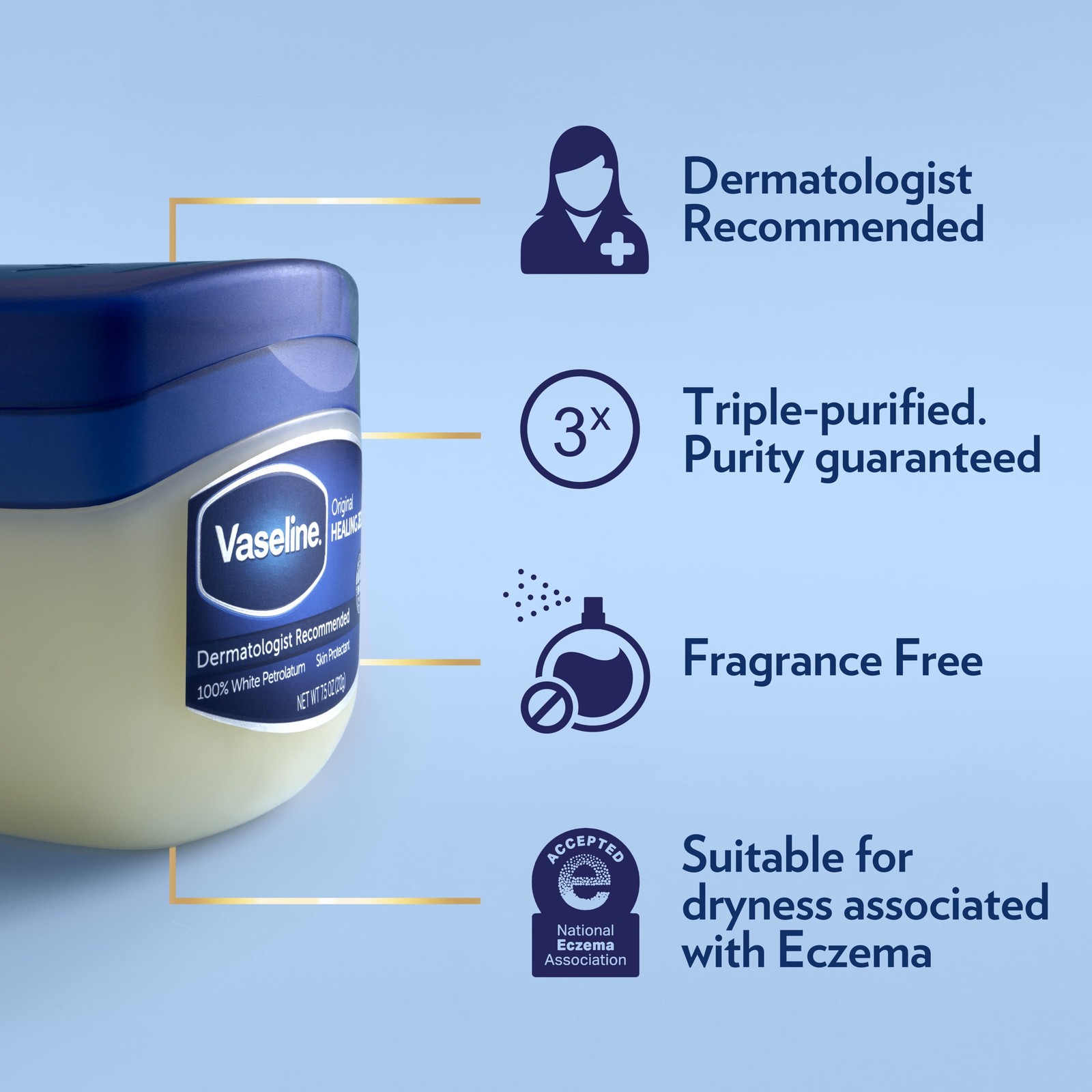 Vaseline Healing Jelly for Dry Cracked Skin and Eczema Relief Original 100% Pure Petroleum Jelly  1.75 Oz thumbnail
