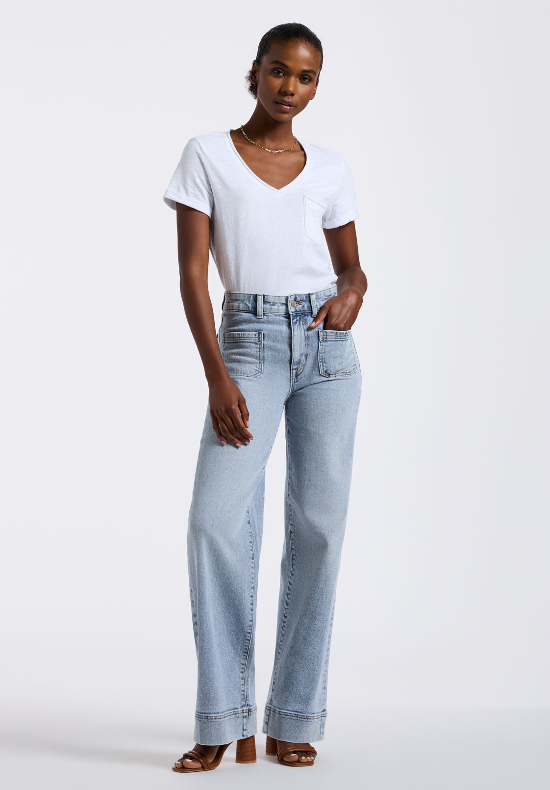 Buffalo Jeans Women's High Rise Wide Leg Addie Jeans, Bleached Blue - Size: 33 thumbnail