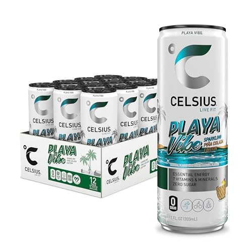CELSIUS Sparkling Playa Vibe, Functional Energy Drink 12 Fl Oz (Pack of 12)