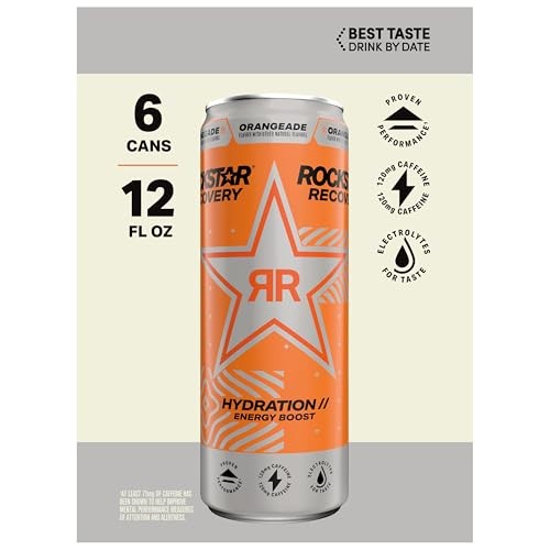Rockstar Energy Drink with Caffeine Taurine and Electrolytes, Recovery Orange, 12 Fl Oz Cans (6 Pack) thumbnail