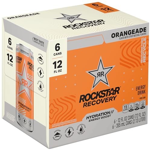 Rockstar Energy Drink with Caffeine Taurine and Electrolytes, Recovery Orange, 12 Fl Oz Cans (6 Pack) thumbnail