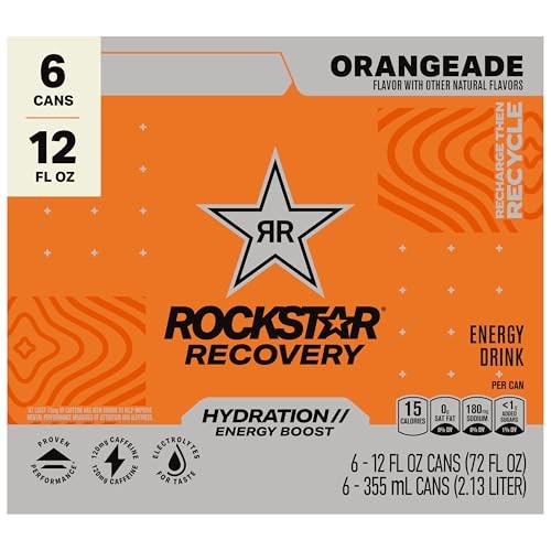 Rockstar Energy Drink with Caffeine Taurine and Electrolytes, Recovery Orange, 12 Fl Oz Cans (6 Pack) thumbnail