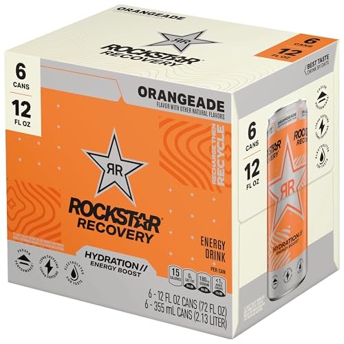 Rockstar Energy Drink with Caffeine Taurine and Electrolytes, Recovery Orange, 12 Fl Oz Cans (6 Pack) thumbnail