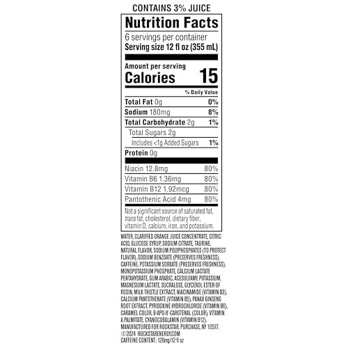 Rockstar Energy Drink with Caffeine Taurine and Electrolytes, Recovery Orange, 12 Fl Oz Cans (6 Pack) thumbnail