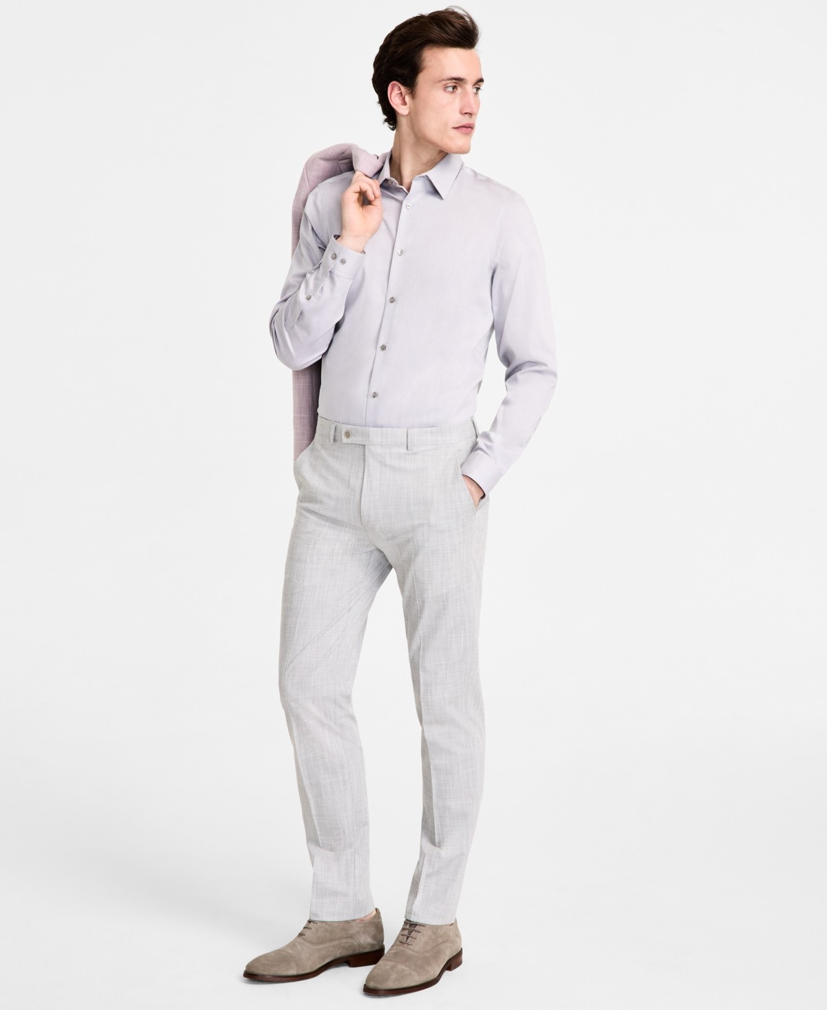 Calvin Klein Mens Slim fit Dress Pants 36 / 30 Light Grey Solid