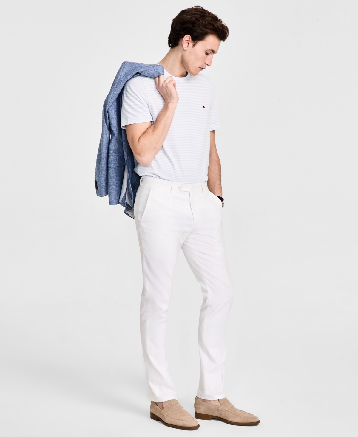 Tommy Hilfiger Mens Modern fit Dress Pants 34 / 34 White Solid Stretch Linen