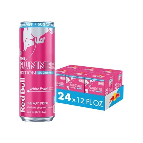 Red Bull Summer Edition Sugarfree Energy Drink, White Peach, 12 Fl. Oz., 6 X 4 Cans, Pack of 24 Cans, with 114mg Caffeine, Taurine & B Vitamins