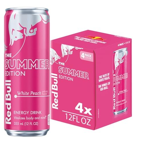 Red Bull White Peach Summer Edition Energy Drink, with 114mg Caffeine Plus Taurine & B Vitamins, 12 Fl Oz, 4 Pack