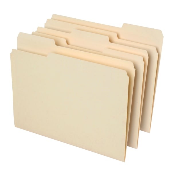 office depot brand file folders, 1/3 cut, letter size, 30% recycled, manila, pack of 100 folders