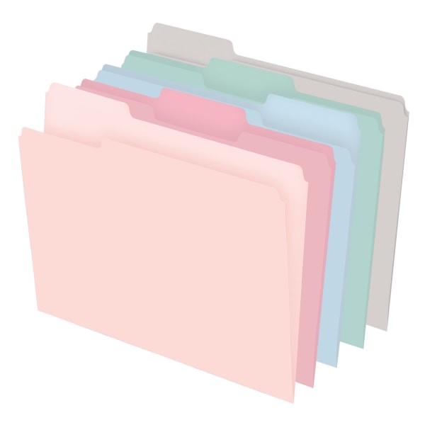 office depot brand file folders, 1/3 cut, letter size, assorted pastel colors, box of 100 folders
