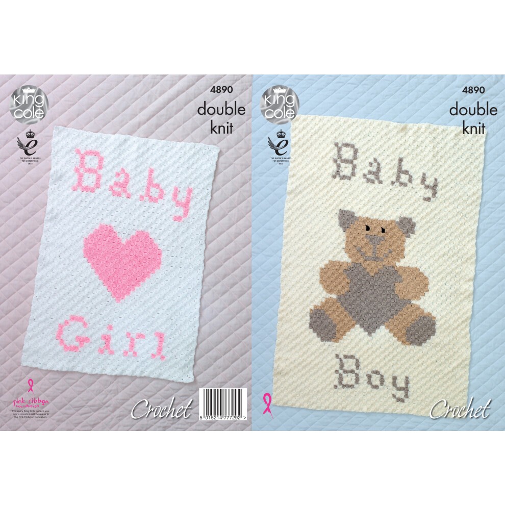 King Cole 4890 DK Crochet Pattern Baby Teddy & Heart Pattern Blanket