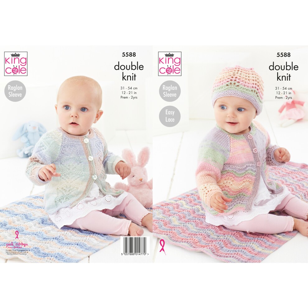 King Cole 5588 DK Knitting Pattern Baby Matinee Coat Cardigan Blanket