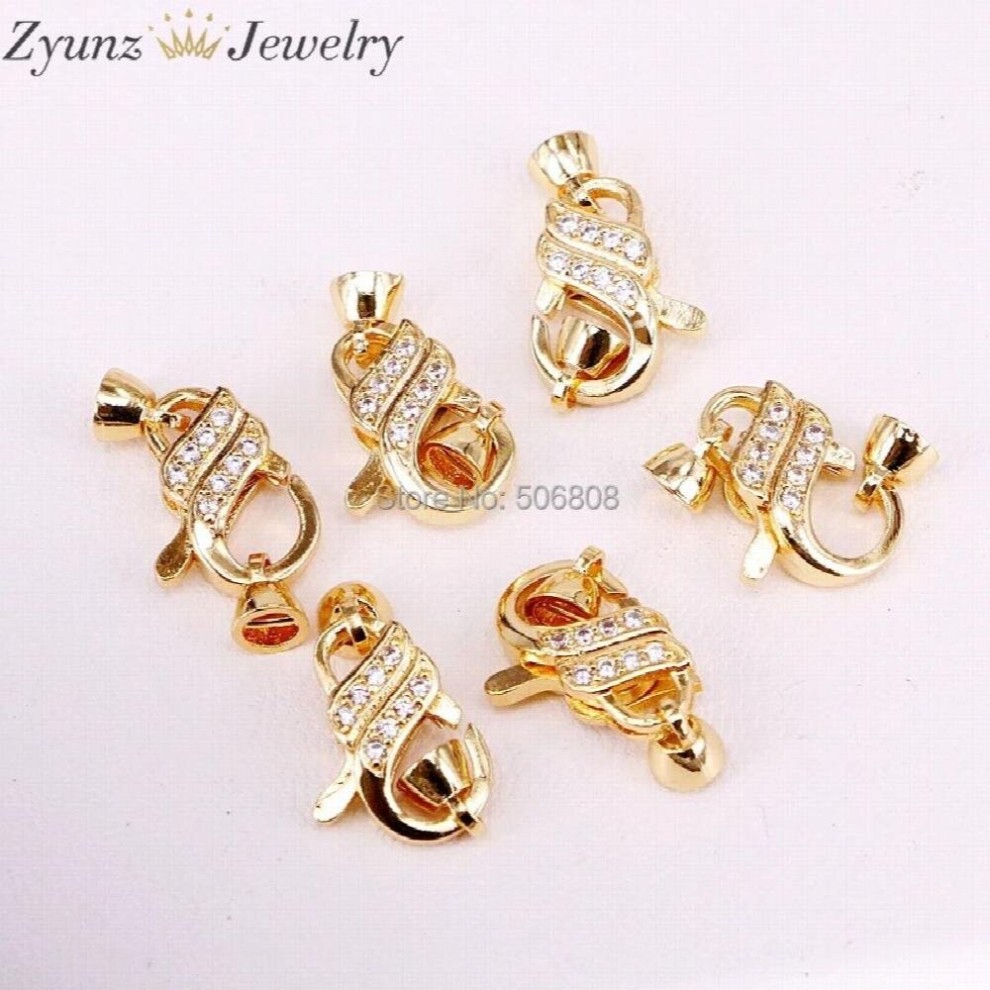 5PCS ZYZ324-9764 Micro Pave Clasps, Pave Lobster Claw Clasps, Pave Findings, Lobster Clasp Findings thumbnail