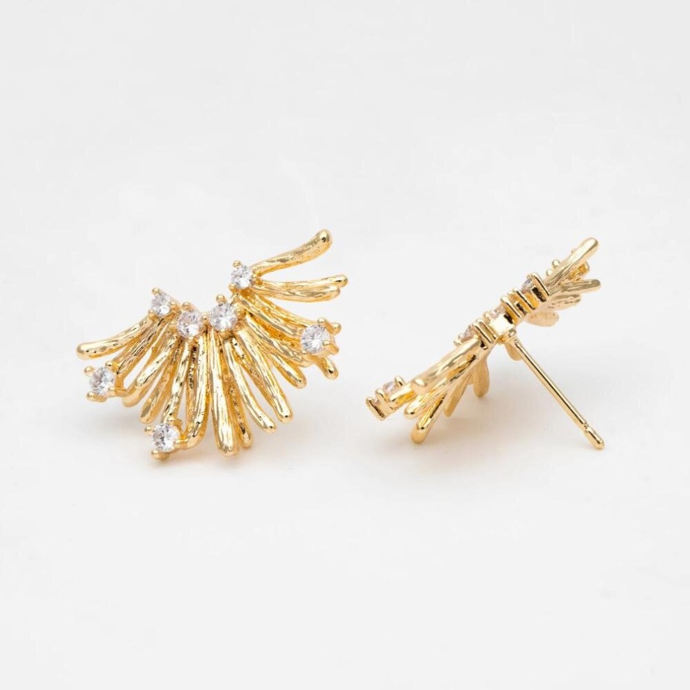 4pcs CZ Paved Flower Earring, Plated Brass, for Jewelry Making Diy Material Supplies (GB-3443)