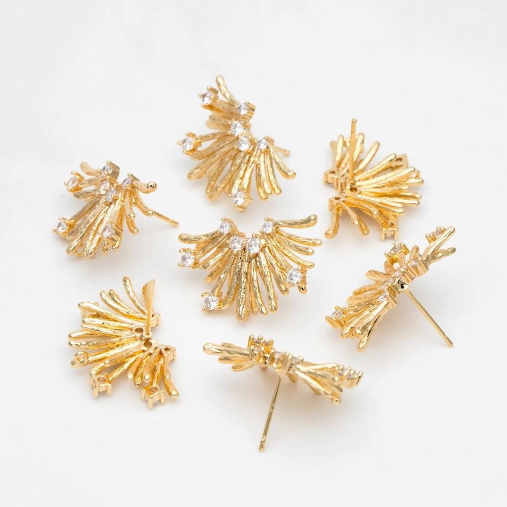 4pcs CZ Paved Flower Earring, Plated Brass, for Jewelry Making Diy Material Supplies (GB-3443) thumbnail