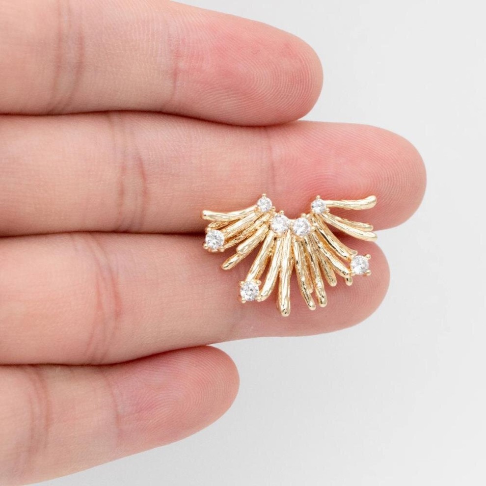 4pcs CZ Paved Flower Earring, Plated Brass, for Jewelry Making Diy Material Supplies (GB-3443) thumbnail