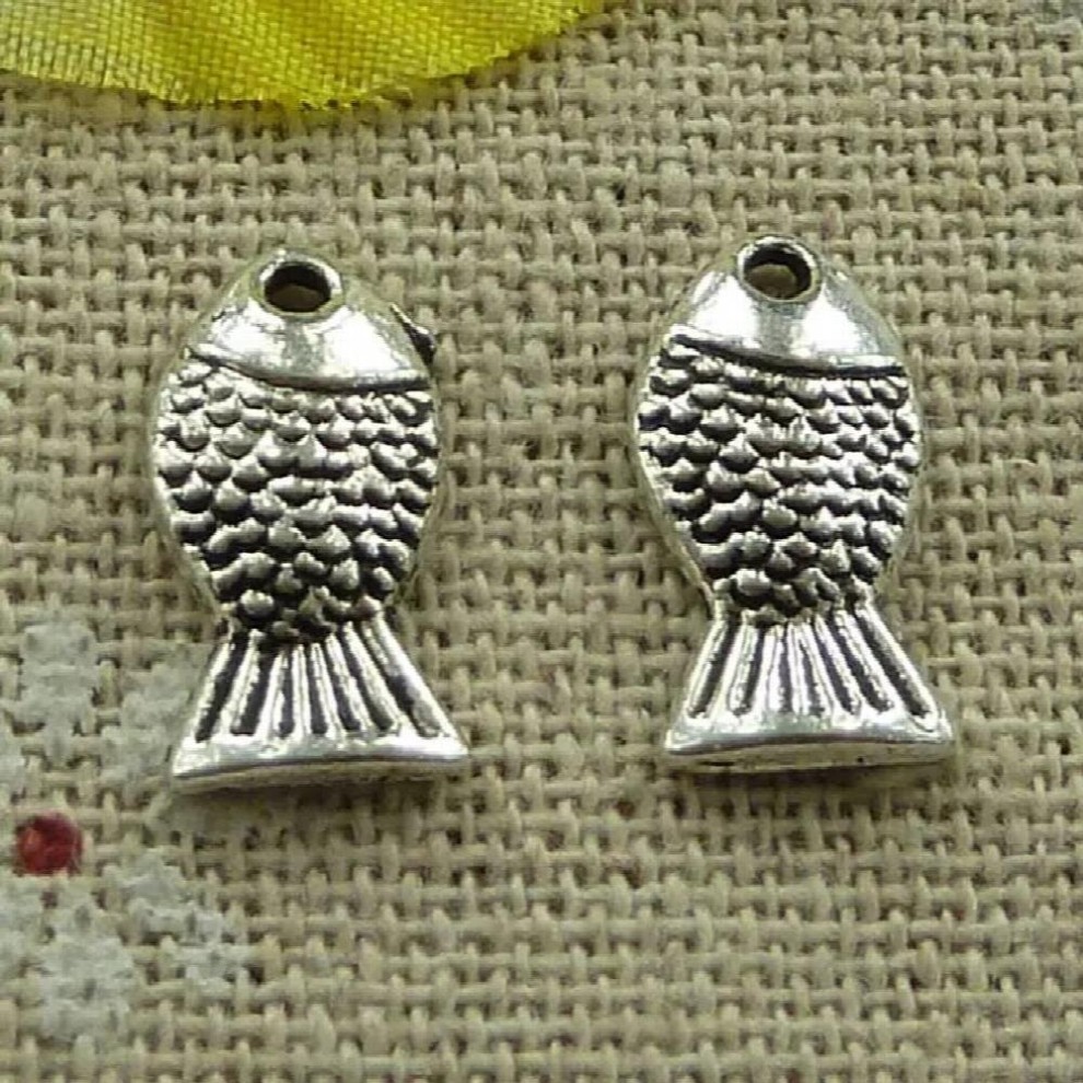 420 Pieces Tibetan Silver Fish Charms 14x7mm #3619