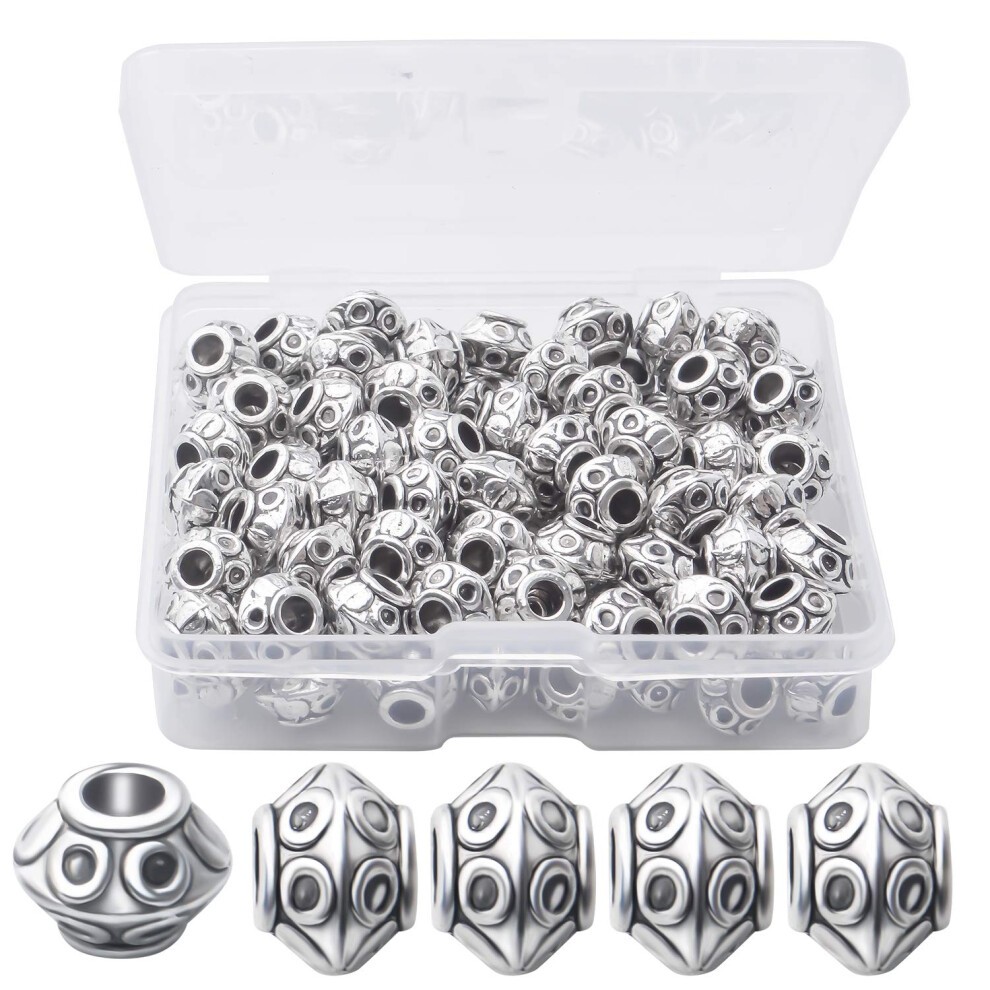 100pcs Tibetan Bicone Spacer Beads European Style Spacers Beads Jewelry Spacers Bead Spacer Charms with a Box for DIY Bracelet Necklace Earring Jewelr