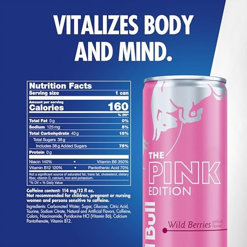 Red Bull Pink Edition Energy Drink, Wild Berries, 12 Fl. Z., Case of 24 Cans, with 114mg Caffeine, Taurine & B Vitamins thumbnail