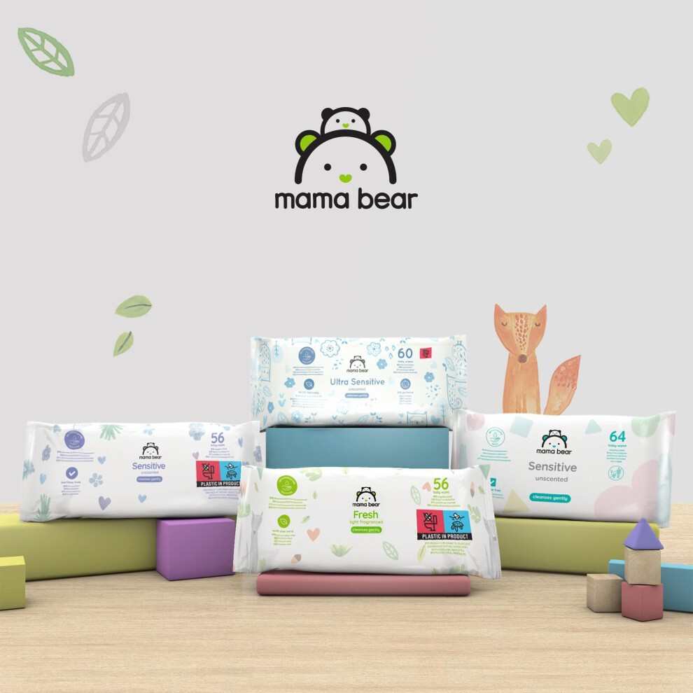 Amazon Brand - Mama Bear Fresh Lightly Fragranced Baby Wipes, 1008 Count (18 Packs of 56), Packaging May Vary thumbnail