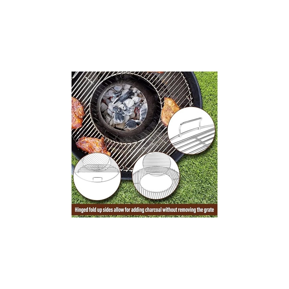 GFTIME Hinged Round Cooking Grate Grill Replacement Parts for Weber 57cm Charcoal Grills Spare Parts Gourmet Chrome Plated for Weber 8835, One-Touch, thumbnail