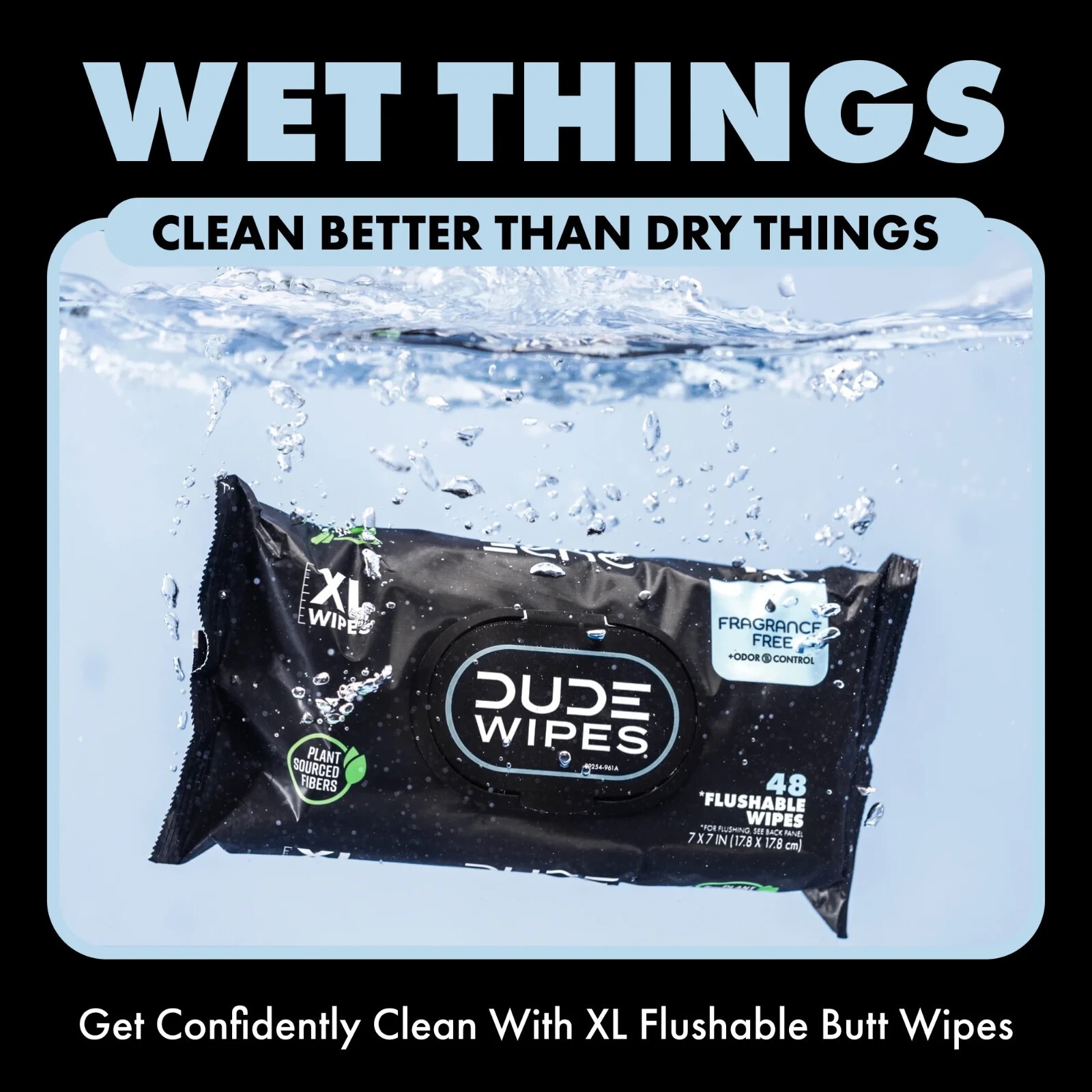 DUDE Wipes Fragrance Free Plus Odor Control  XL Wet Wipes  48 Count  5 Pack thumbnail