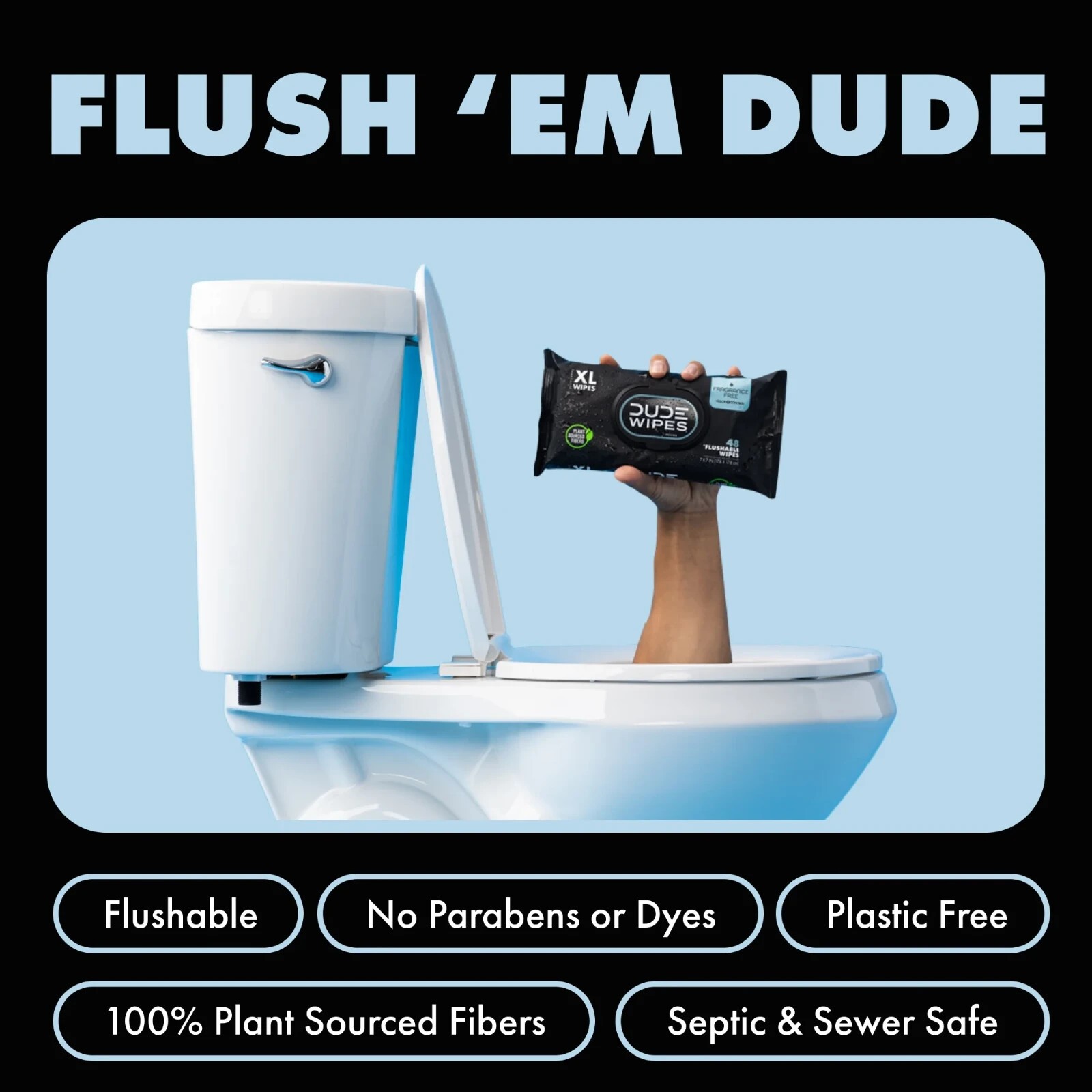 DUDE Wipes Fragrance Free Plus Odor Control  XL Wet Wipes  48 Count  5 Pack thumbnail