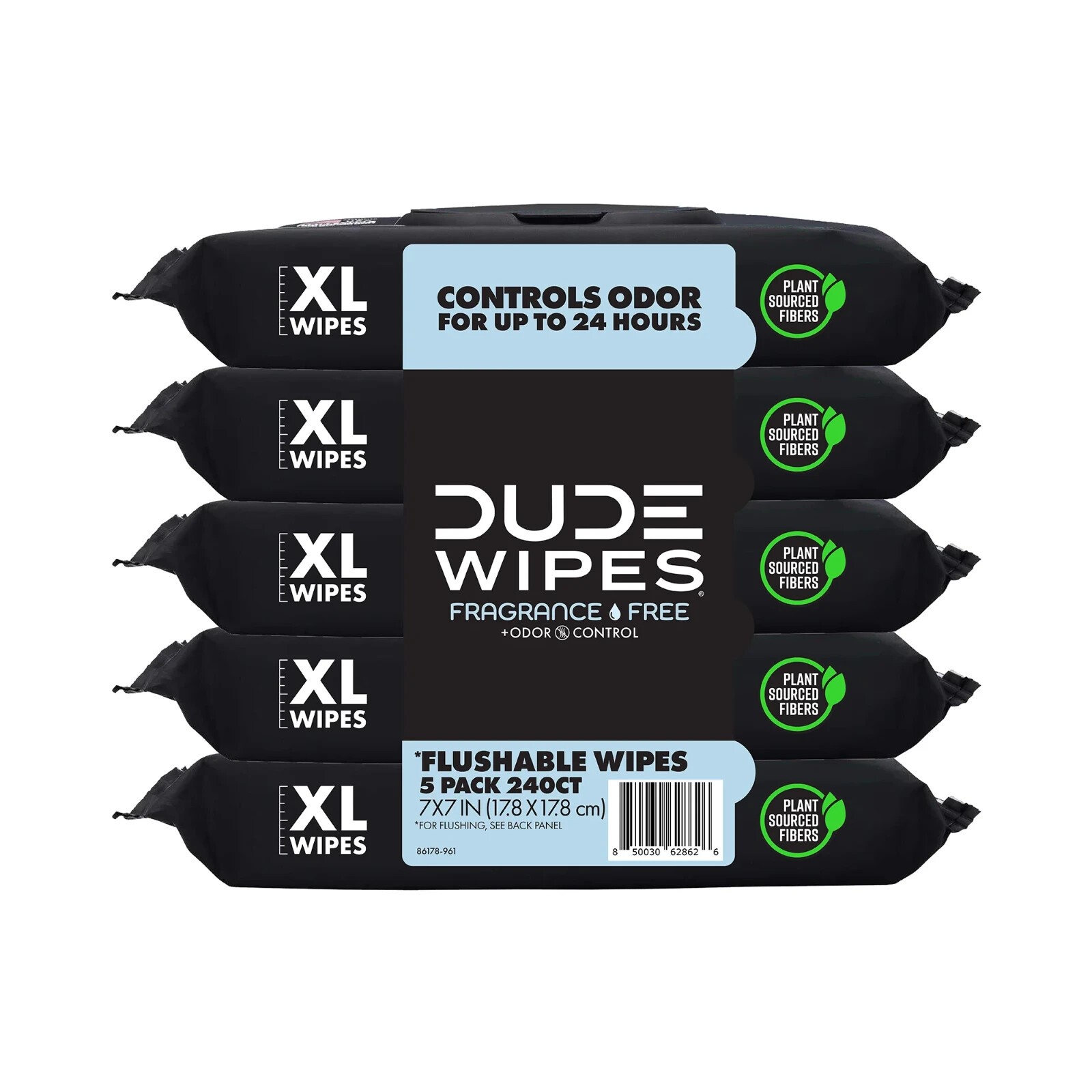 DUDE Wipes Fragrance Free Plus Odor Control  XL Wet Wipes  48 Count  5 Pack thumbnail