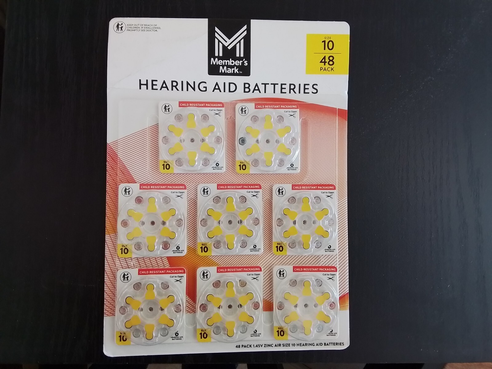 member's mark hearing aid batteries, size 10, yellow tab (48 count)