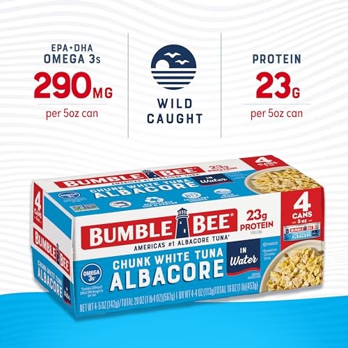 (6 Pack) Bumble Bee Chunk White Albacore Tuna in Water  Wild Caught  Gluten Free  Shelf Stable Can  5 Oz (Pack of 4) thumbnail