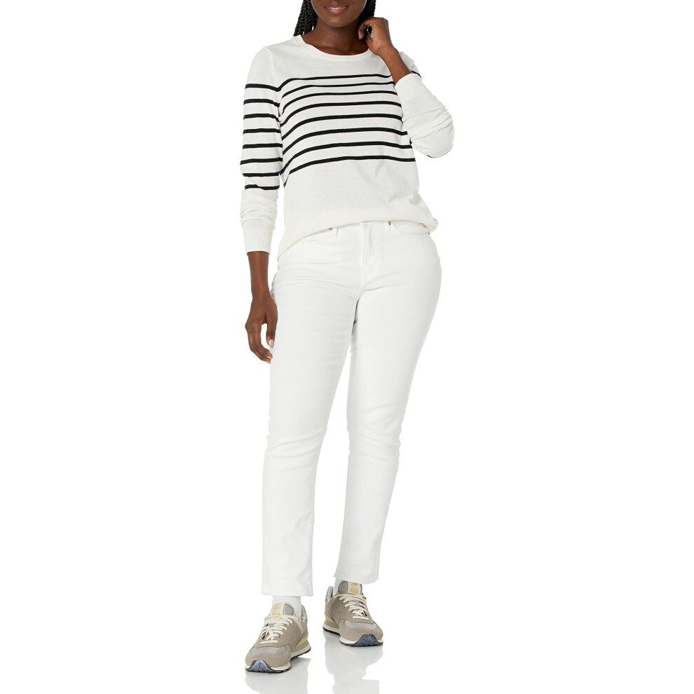 Amazon Essentials Women's Long-Sleeve Lightweight Crewneck Sweater Available in Plus Size  Black White Placed Stripe  XX-Large thumbnail
