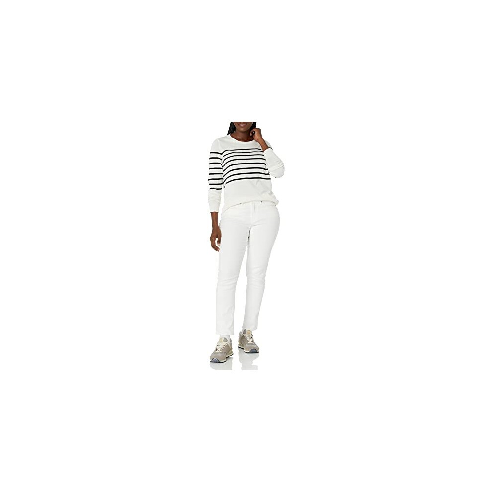 Amazon Essentials Women's Long-Sleeve Lightweight Crewneck Sweater Available in Plus Size  Black White Placed Stripe  XX-Large thumbnail