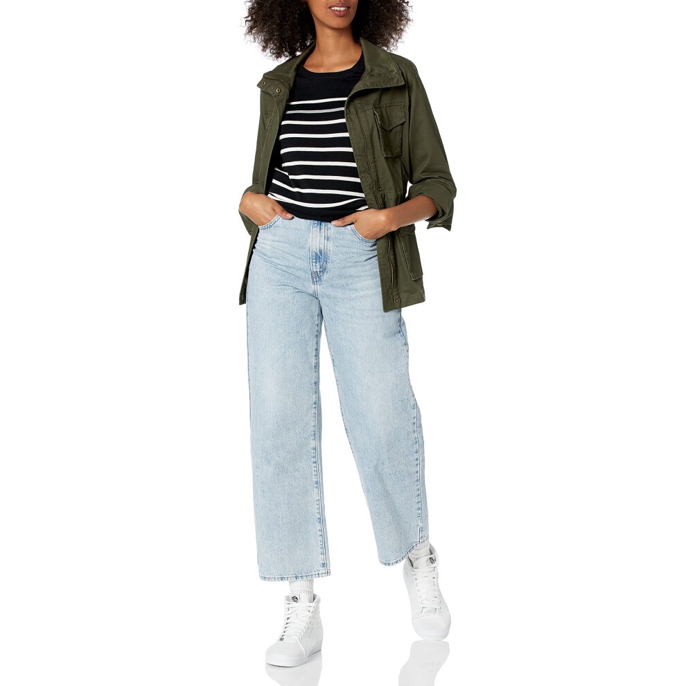 Amazon Essentials Women's Long-Sleeve Lightweight Crewneck Sweater Available in Plus Size  Black Grey White Stripe  Small thumbnail