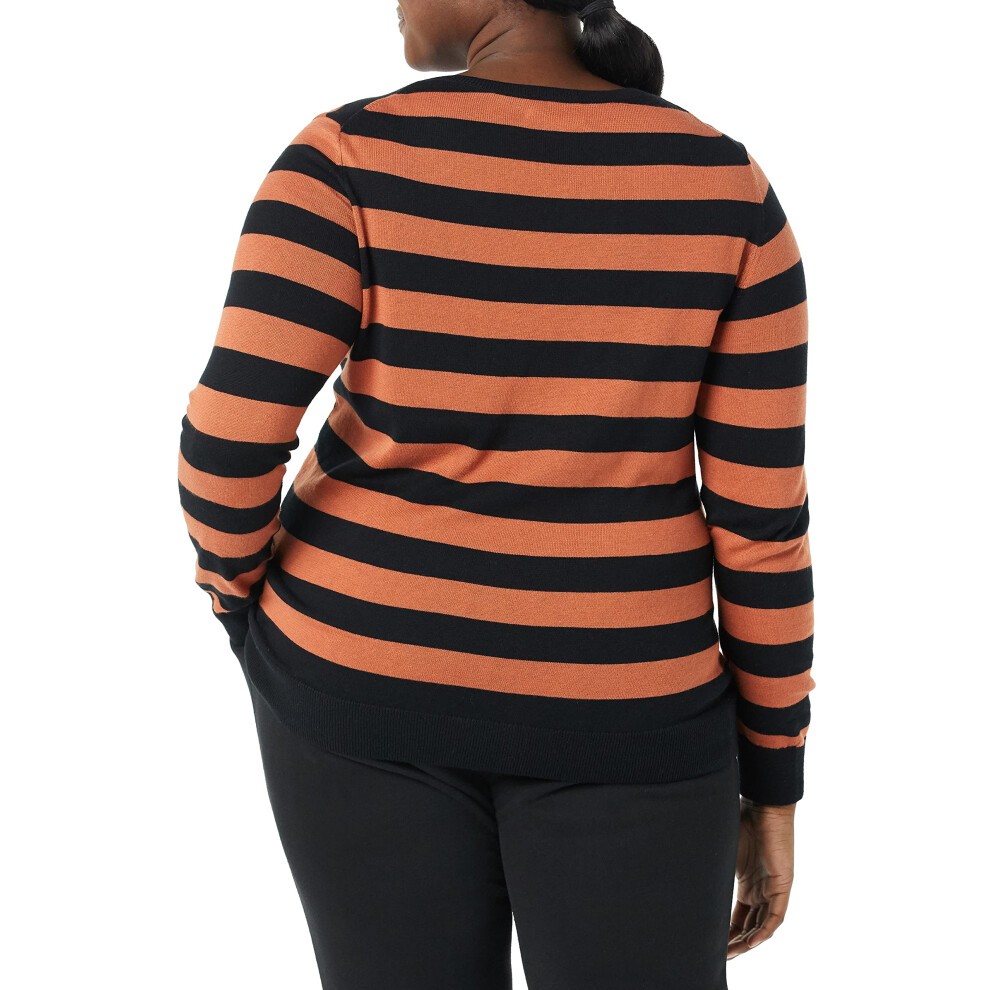 Amazon Essentials Women's Long-Sleeve Lightweight Crewneck Sweater Available in Plus Size  Black Caramel Rugby Stripe  X-Large thumbnail