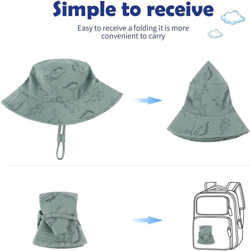 (12-24 Months, 03 Seaweed Blue) Baby Sun Hat UPF 50  Sun Protective Toddler Bucket Hat Summer Kids Beach Hats Wide Brim Outdoor Play Hat for Boys Girl thumbnail