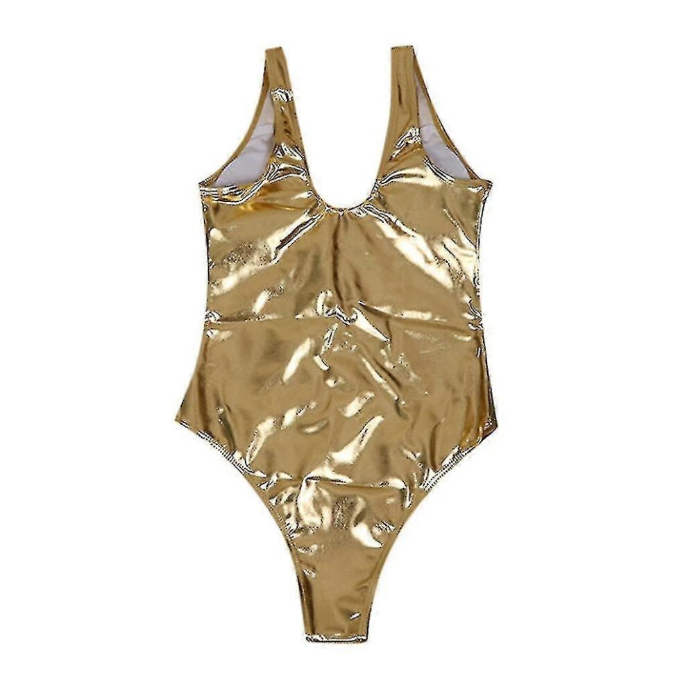 (S, Golden) 9335# Ladies Reflective One-piece Split Sexy Swimsuit Gold Rash Guard for Women Cupshe thumbnail