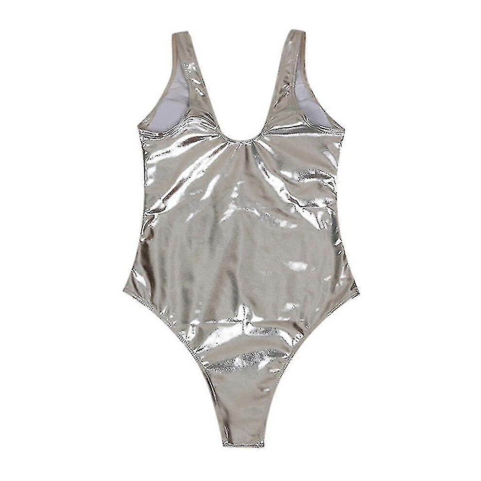 (M, Silver) 9335# Ladies Reflective One-piece Split Sexy Swimsuit Gold Rash Guard for Women Cupshe thumbnail
