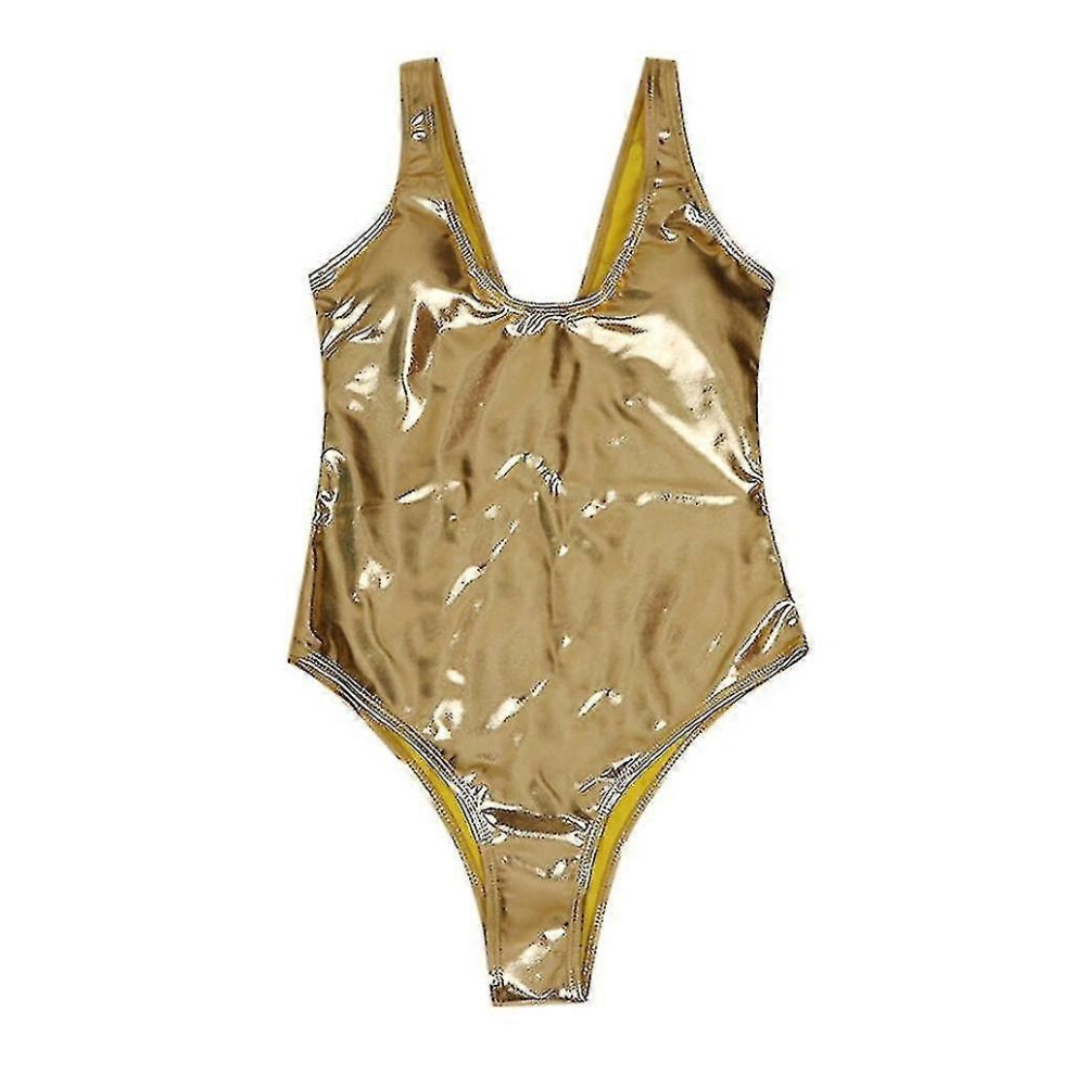 (XL, Golden) 9335# Ladies Reflective One-piece Split Sexy Swimsuit Gold Rash Guard for Women Cupshe thumbnail