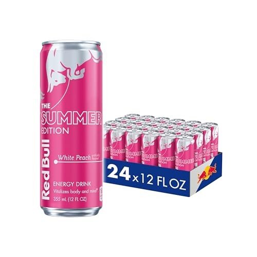 Red Bull Summer Edition Energy Drink, White Peach, 12 Fl. Oz., Case of 24 Cans, with 114mg Caffeine, Taurine & B Vitamins