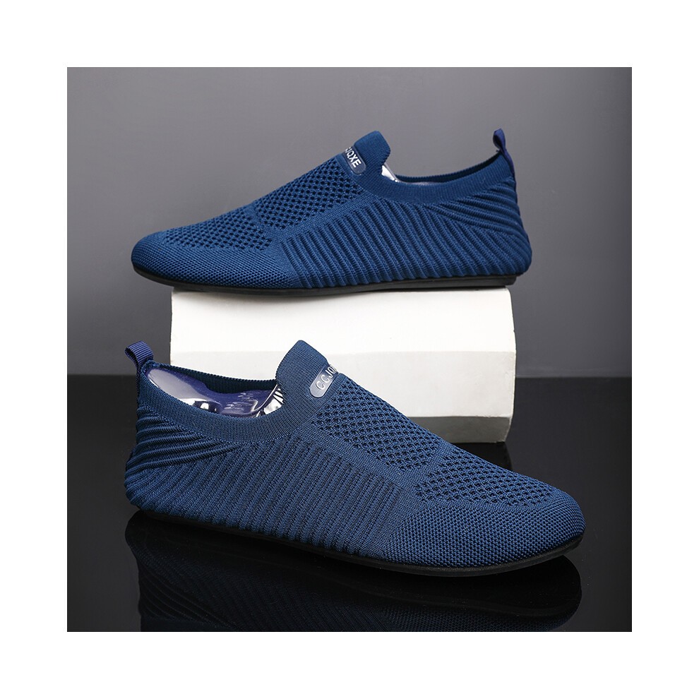 (-5513-Dark Blue, 45) MAEDEF Summer Men Slip on Flat Breathable Brown Man Shoes Men's Comfort Soft Sole Casual Shoe Man Slippers Loafers