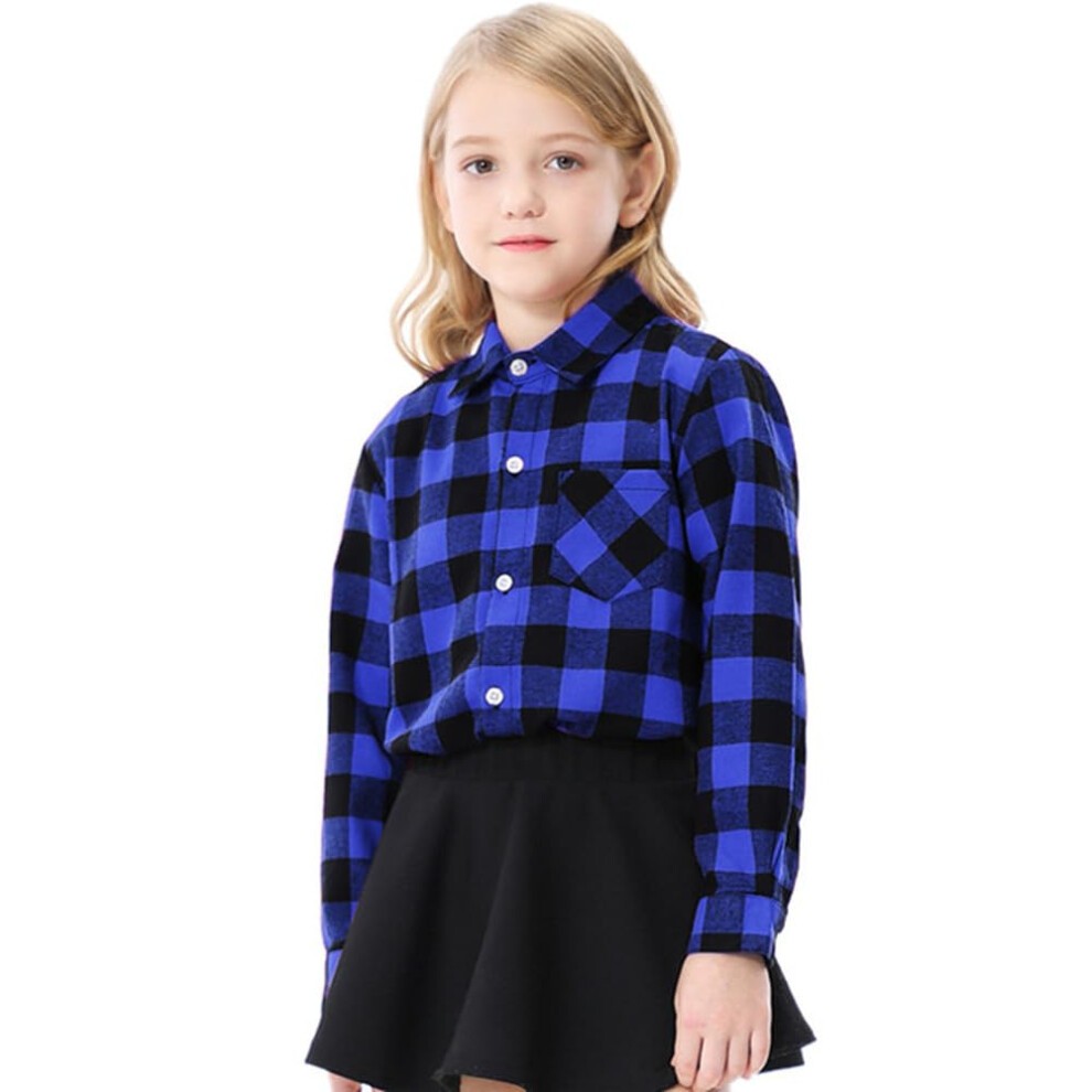 SANGTREE Girls Plaid Shirts Long Sleeve Button Down Flannel Shirts Buffalo Blue  9-10 Years = Tag 160 thumbnail