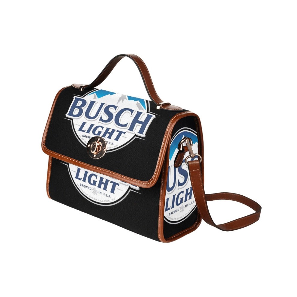 (best Seller of Bush Light_15435) Canvas Crossbody Handbag with Lock Top All Over Print Retro Messenger Bag for Women, Girl Brown Trim & Adjustable Sh