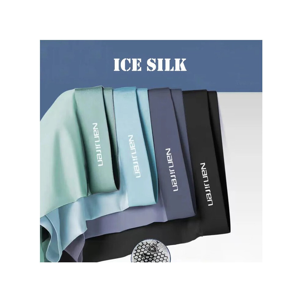 (9905, 4pcs) 4pcs Boxer Shorts Mens Ice Silk Underwear Cool Breathable