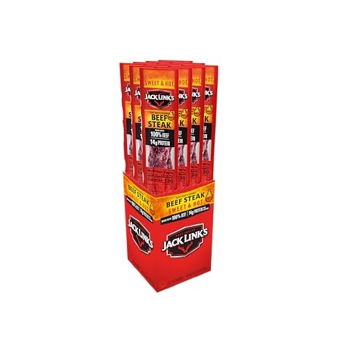 Jack Link's Beef Steak, Sweet & Hot  Protein Snacks, Meat Snack with 14g of Protein, Made with 100% Beef, Individually Wrapped Bulk Snack Pack  2 Oz. 