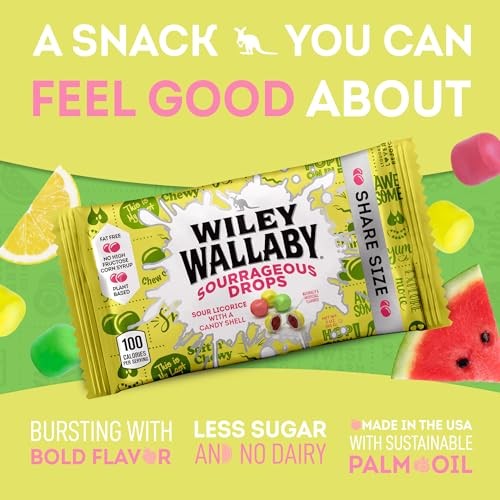 Wiley Wallaby Licorice Candy Bites 3.0 Ounce Gourmet Sourrageous Drops in Mini Candy Bags, 18 Pack thumbnail